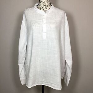 Cotton hemp gauzy wide weave fabric white pullover shirt Coof Andy XXXL